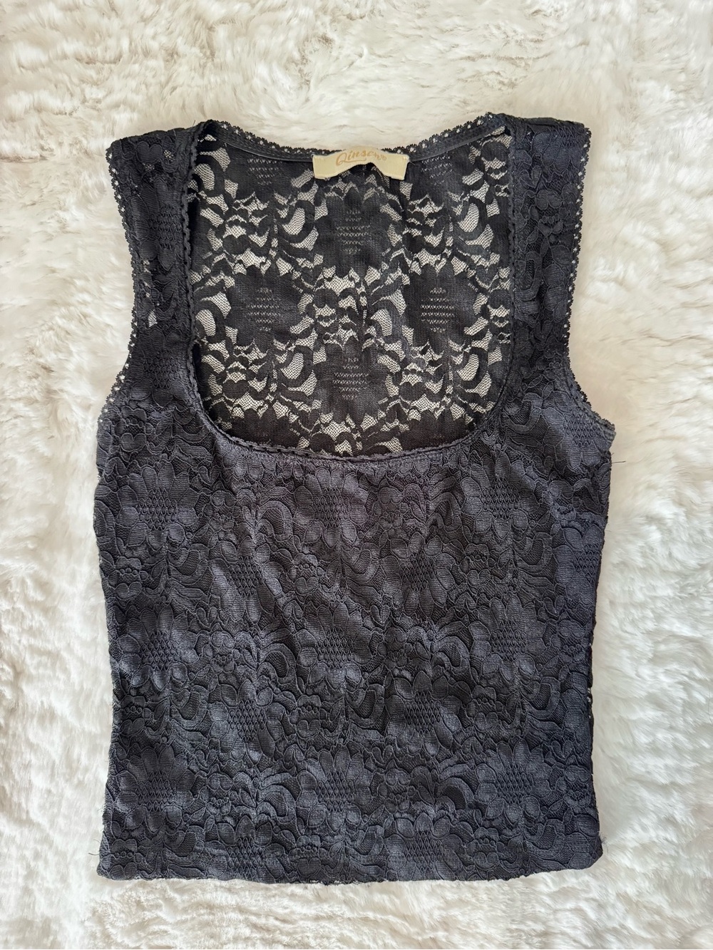 Lace Deep Scoop Neck Sleeveless Top - Black